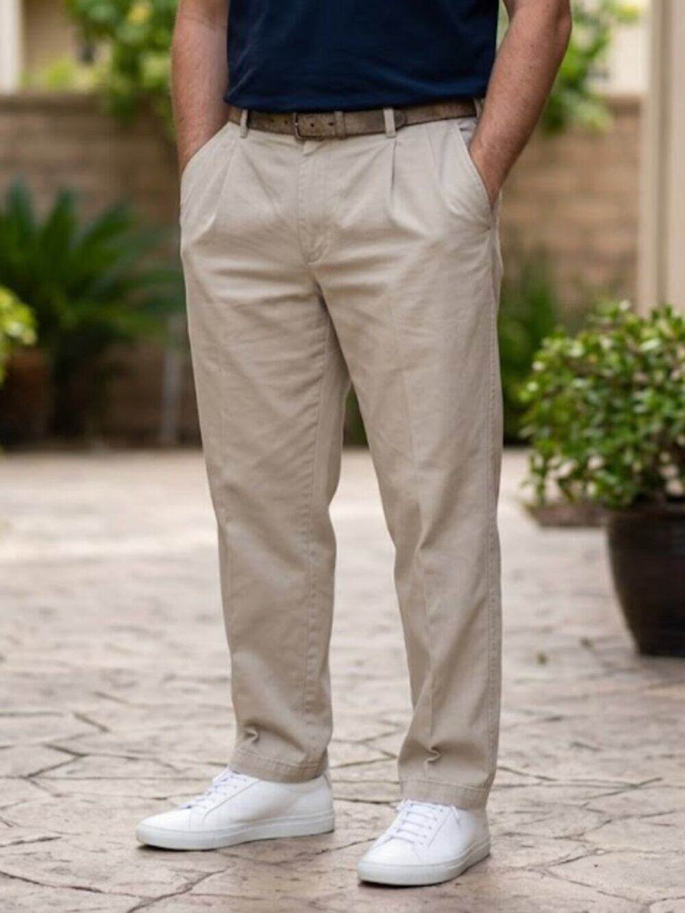 Nordstrom Men's 100% Cotton Pleated Trousers Beige Casual Dress Pants 42x30